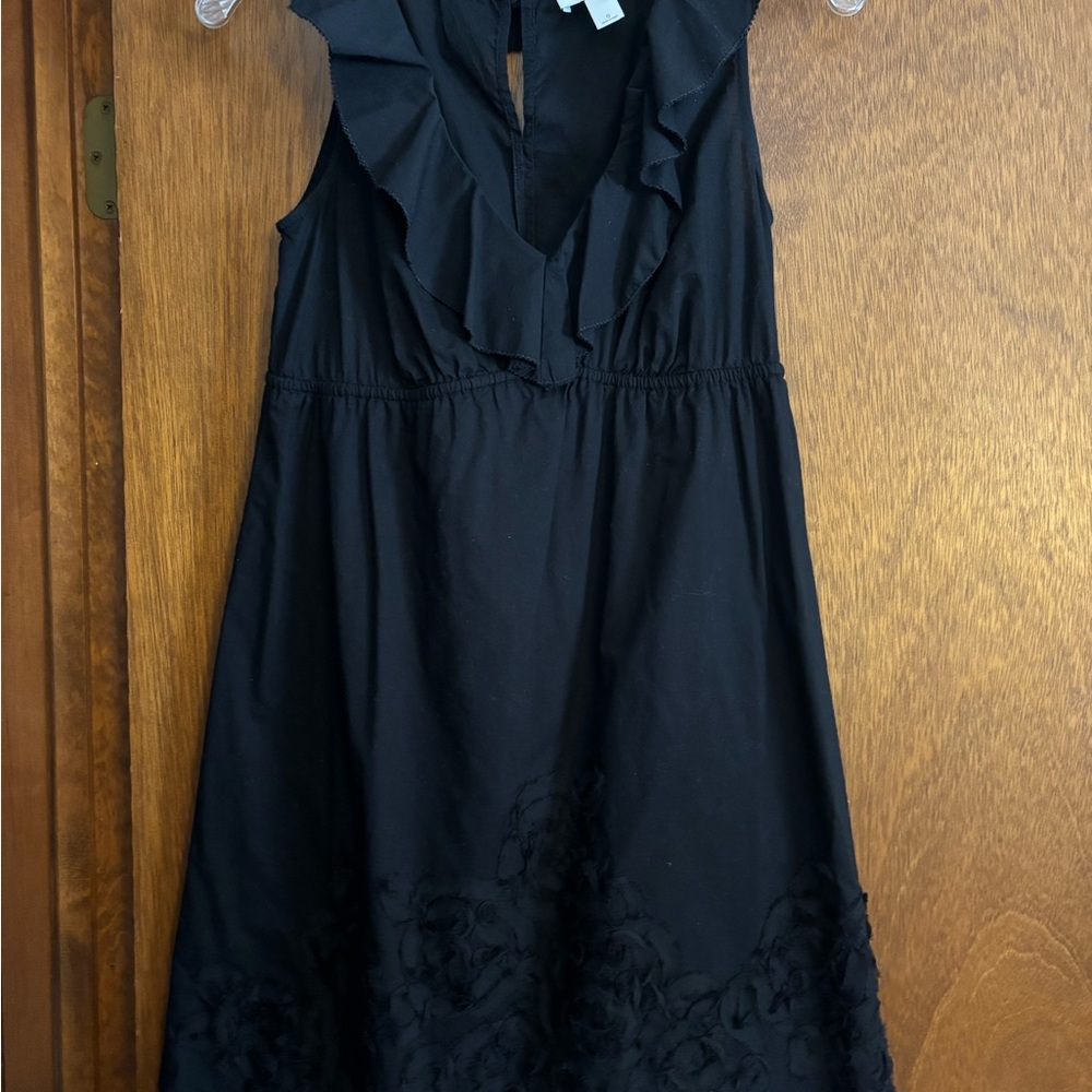 LOFT Black Dress with Ruffled Neckline